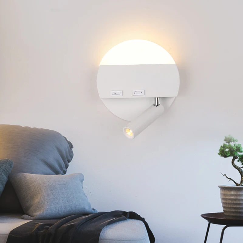 Applique murale d'intérieur LED minimaliste Ultra-minces avec interrupteur de projecteur rond hôtel chambre Super lumineuse applique murale pour la décoration intérieure