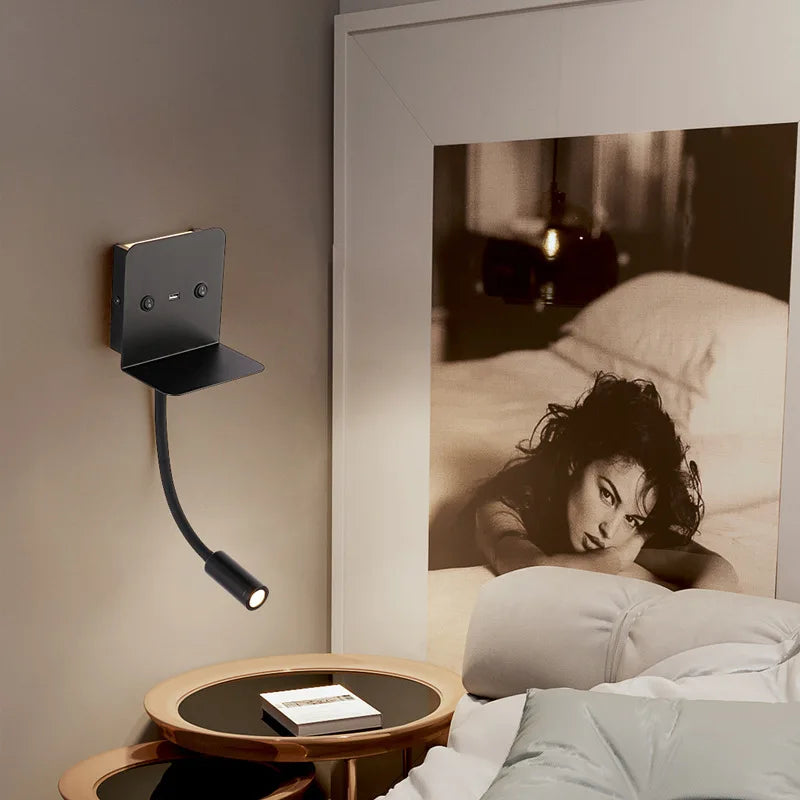applique murale led moderne avec veilleuse et chargeur usb intégré - vue 4 sur 7