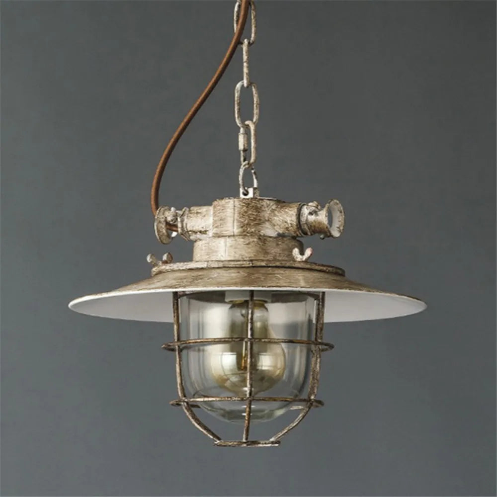 Suspension rustique led fer verre rétro industriel - vue 3 sur 8