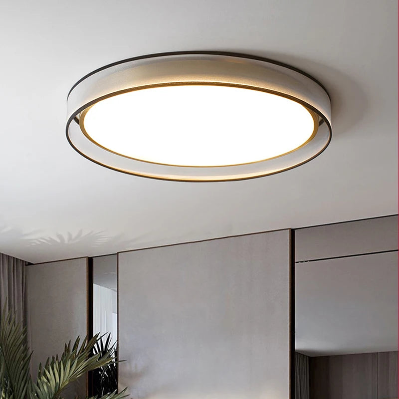 Plafonnier rond design simple LED et lanternes Jianmei hall rond tissu cuivre