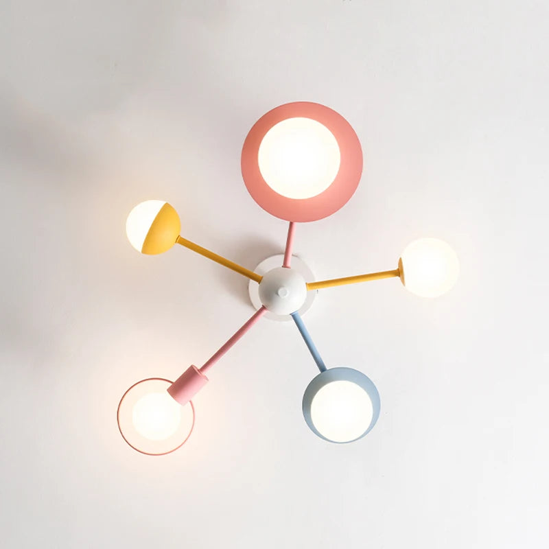 lustre nordique pour enfants avec abat-jour en verre et led dessin animé - vue 4 sur 6
