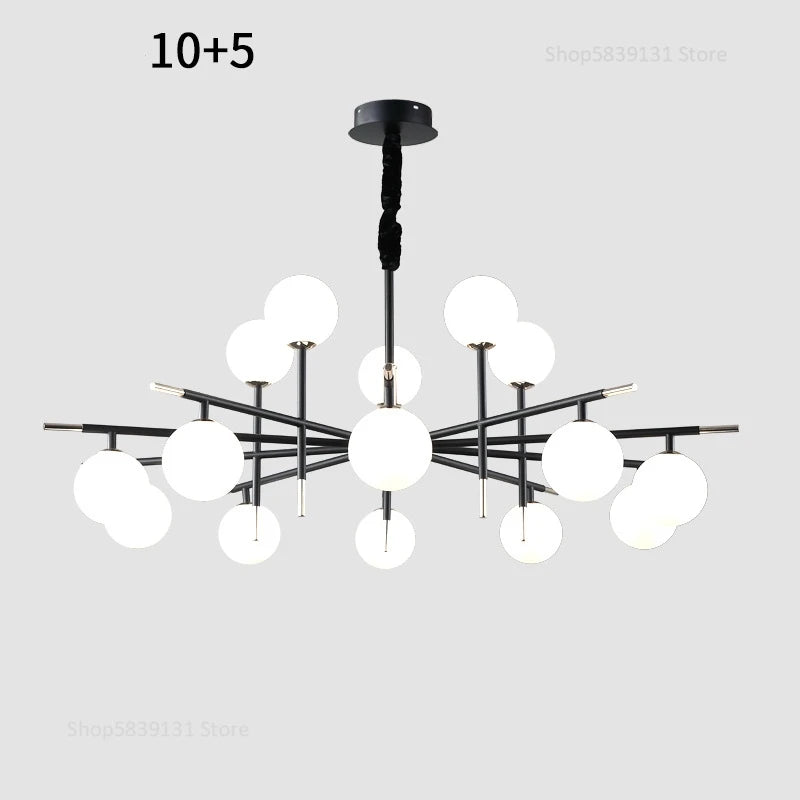 lustre nordique en fer avec boule de verre led pour restaurant - vue 19 sur 20