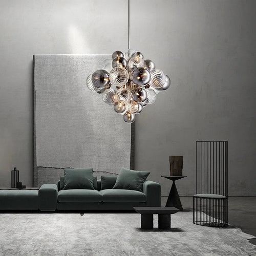 lustre nordique en verre globe avec éclairage led