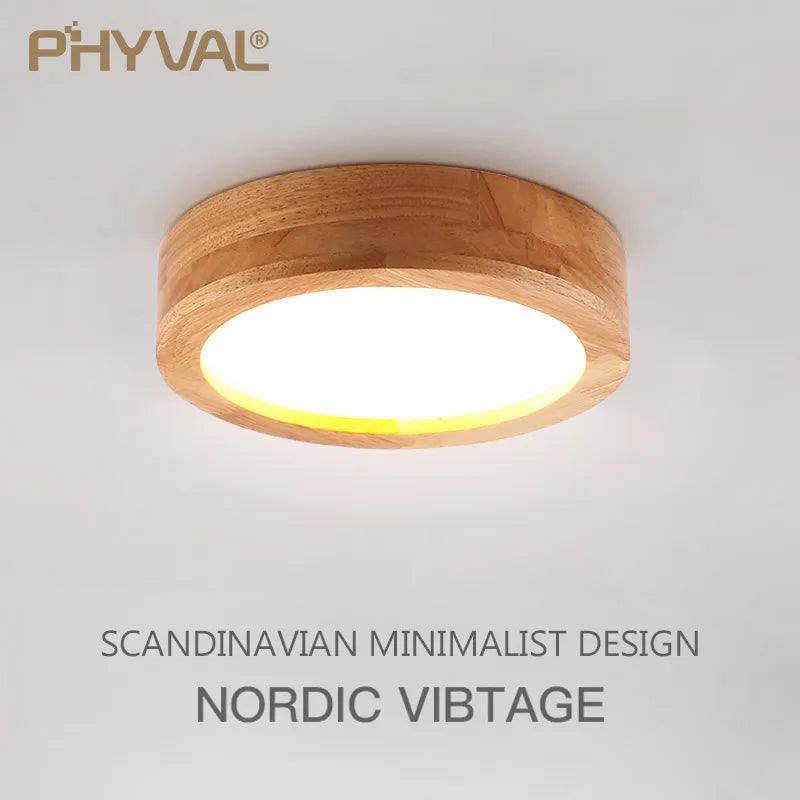 Plafonnier bois naturel moderne rond LED - vue 7 sur 10