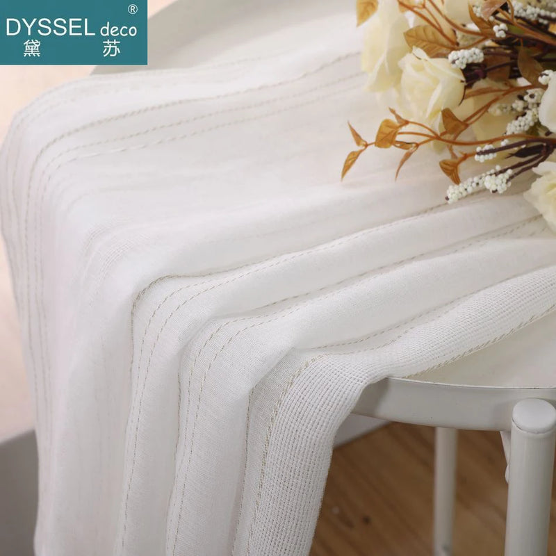 Rideau lin et tulle rayures style europeen salon