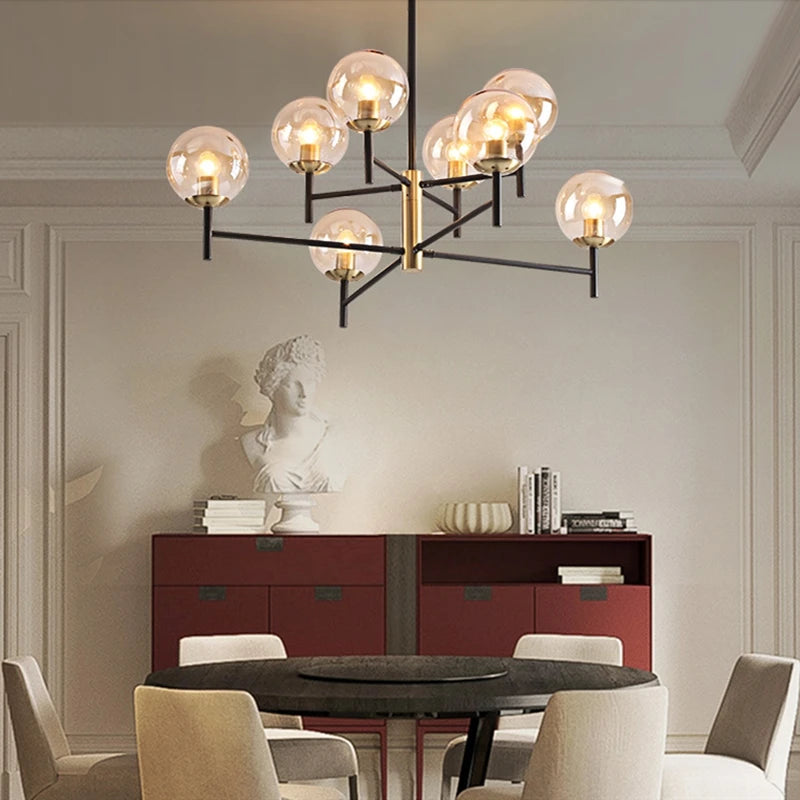 lustre industriel nordique 6 lumières ampoules à bulles de verre - vue 4 sur 14
