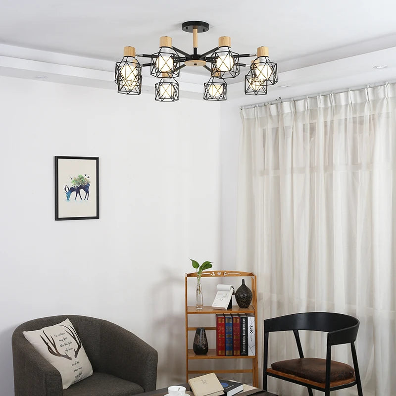 Plafonnier LED Vintage pour salon chambre cuisine plafonnier en bois couleur noire montage en Surface lumière suspendue