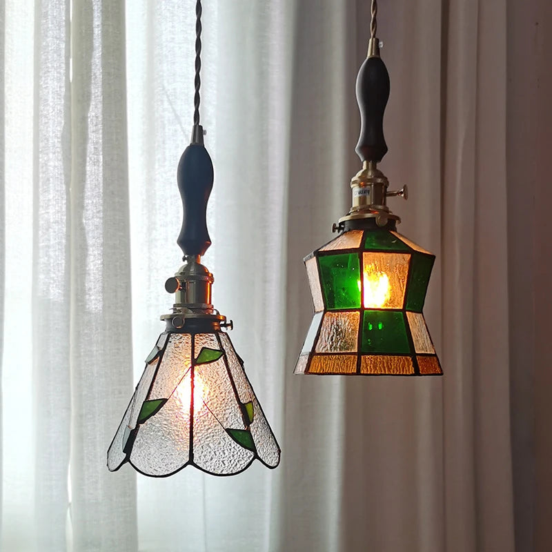 petit lustre nordique en cuivre avec verre coloré - vue 5 sur 14