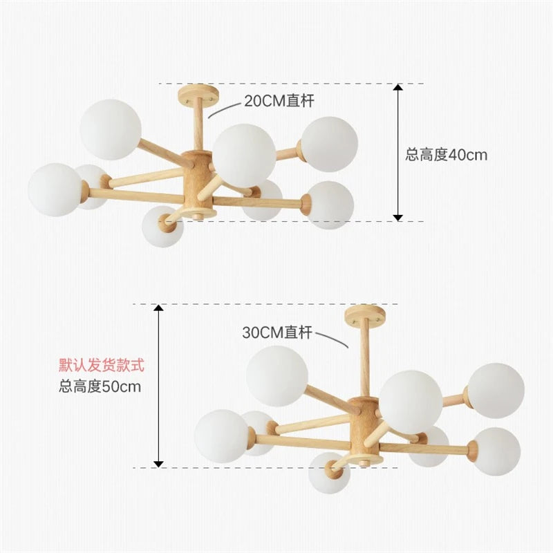 lustre nordique led en bois massif moderne rond - vue 6 sur 10