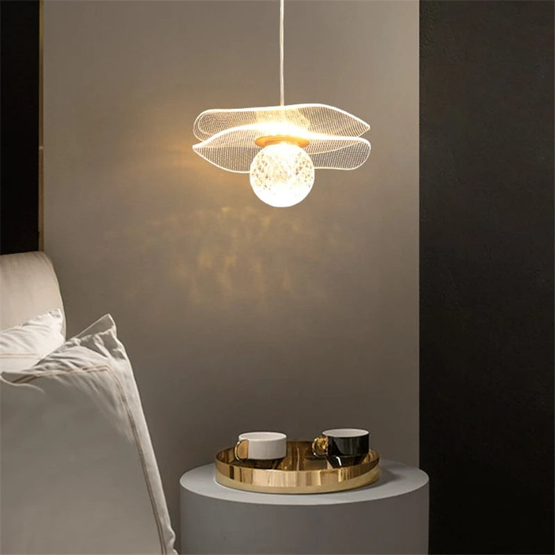 lustre moderne en acrylique et cuivre led feuille de lotus
