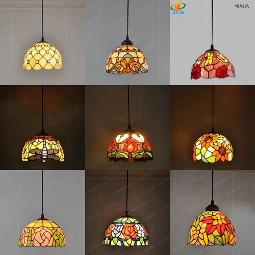 lustre en vitrail style tiffany pour éclairage décoratif antique - vue 2 sur 19
