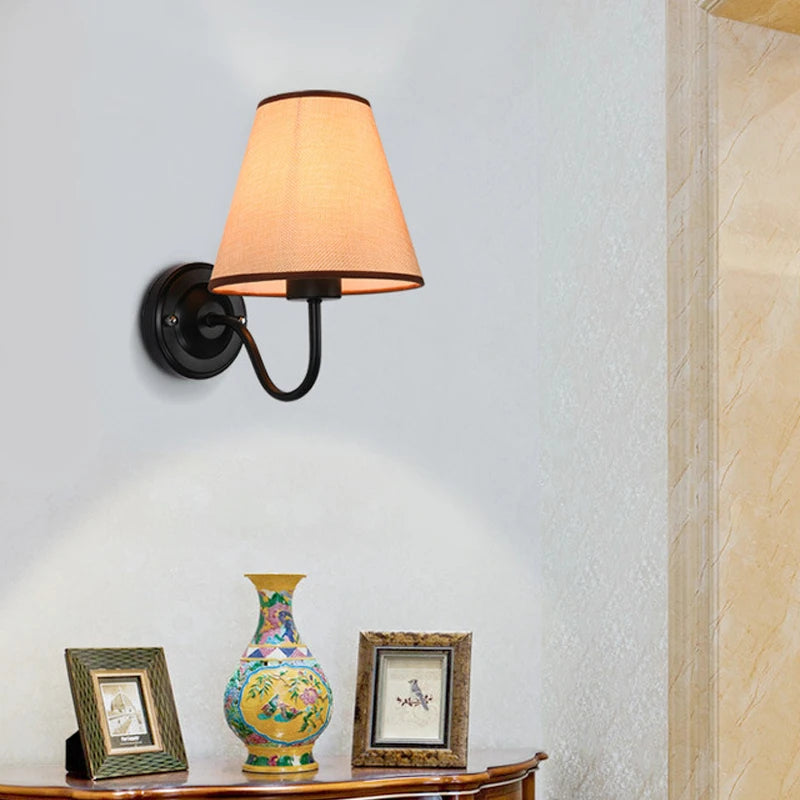 applique murale rétro américaine en tissu avec abat-jour européen led - vue 5 sur 14