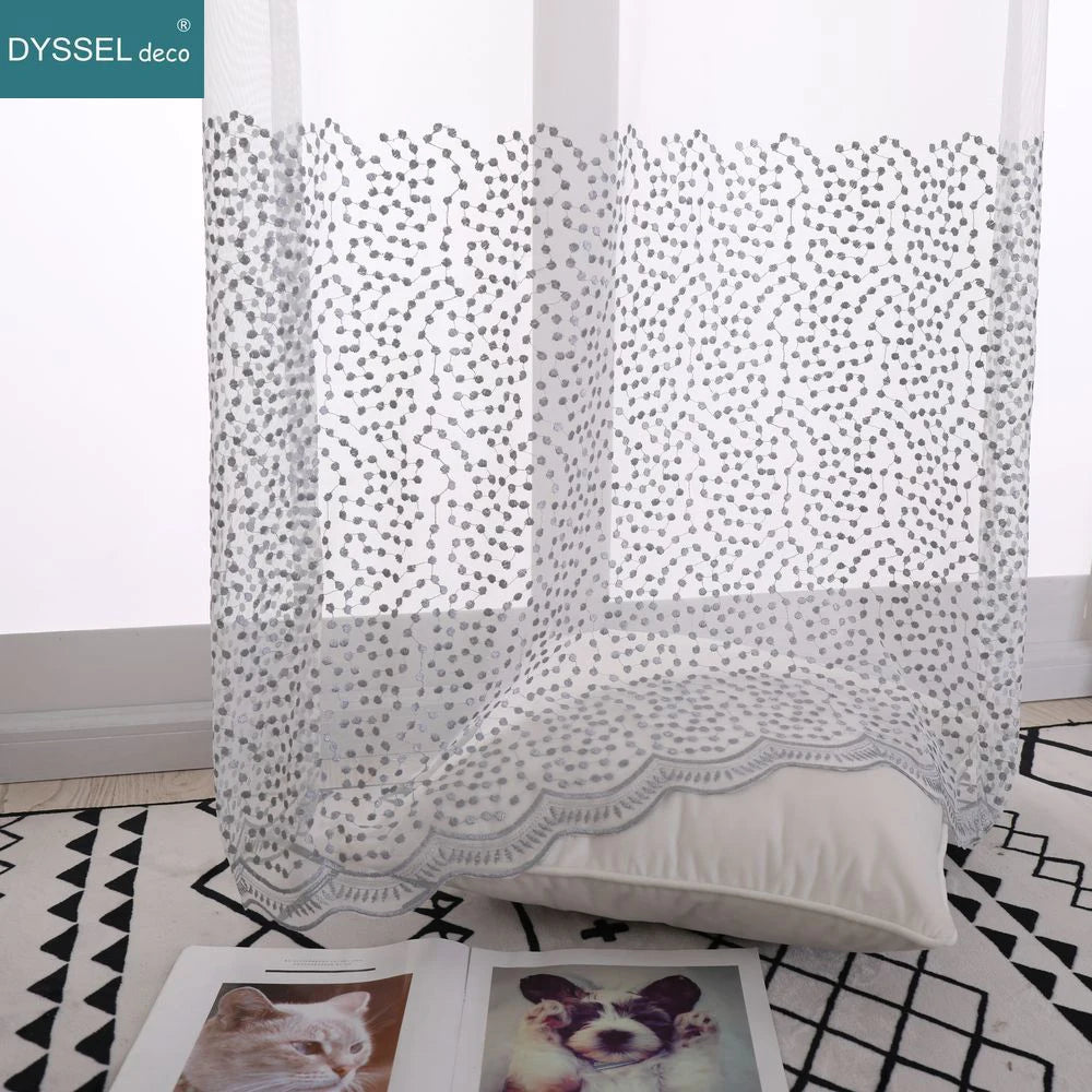 Rideau tulle brodé fleurs style européen salon chambre - vue 5 sur 8