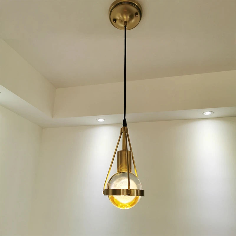 suspension luminaire loft led en cuivre cristal nordique - vue 7 sur 12