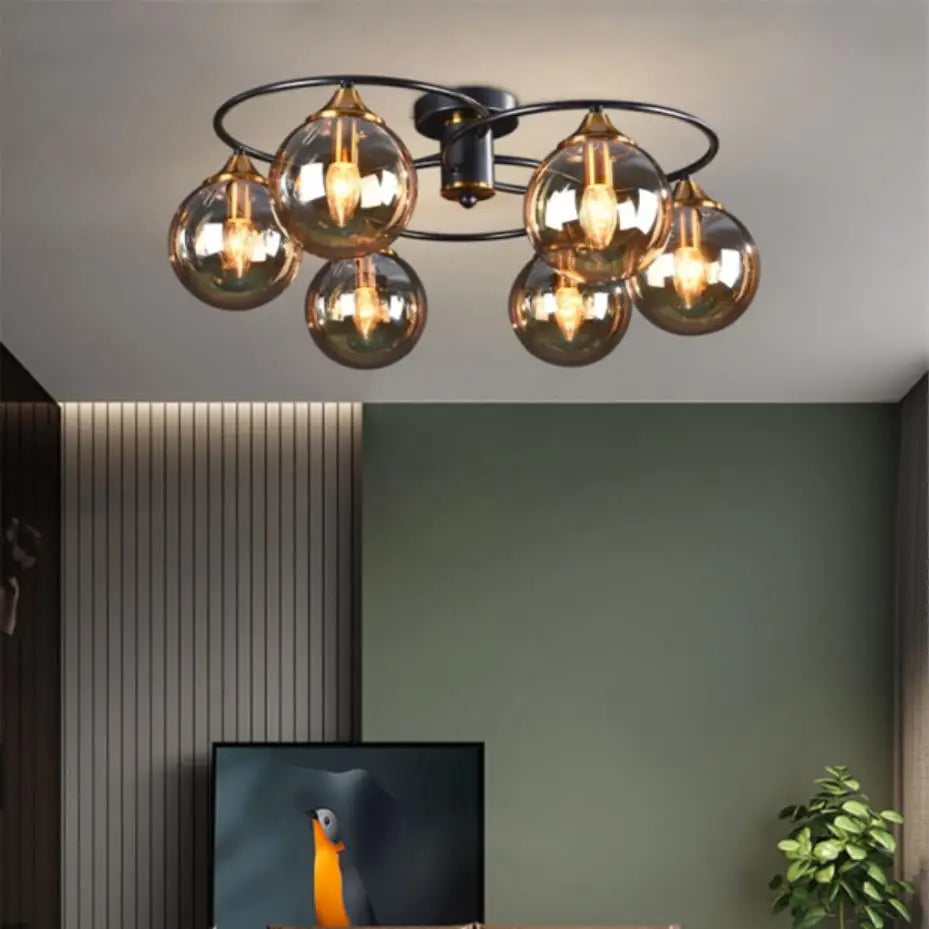 lustre industriel en verre ambré design nordique métal pour foyer et restaurant - vue 5 sur 14