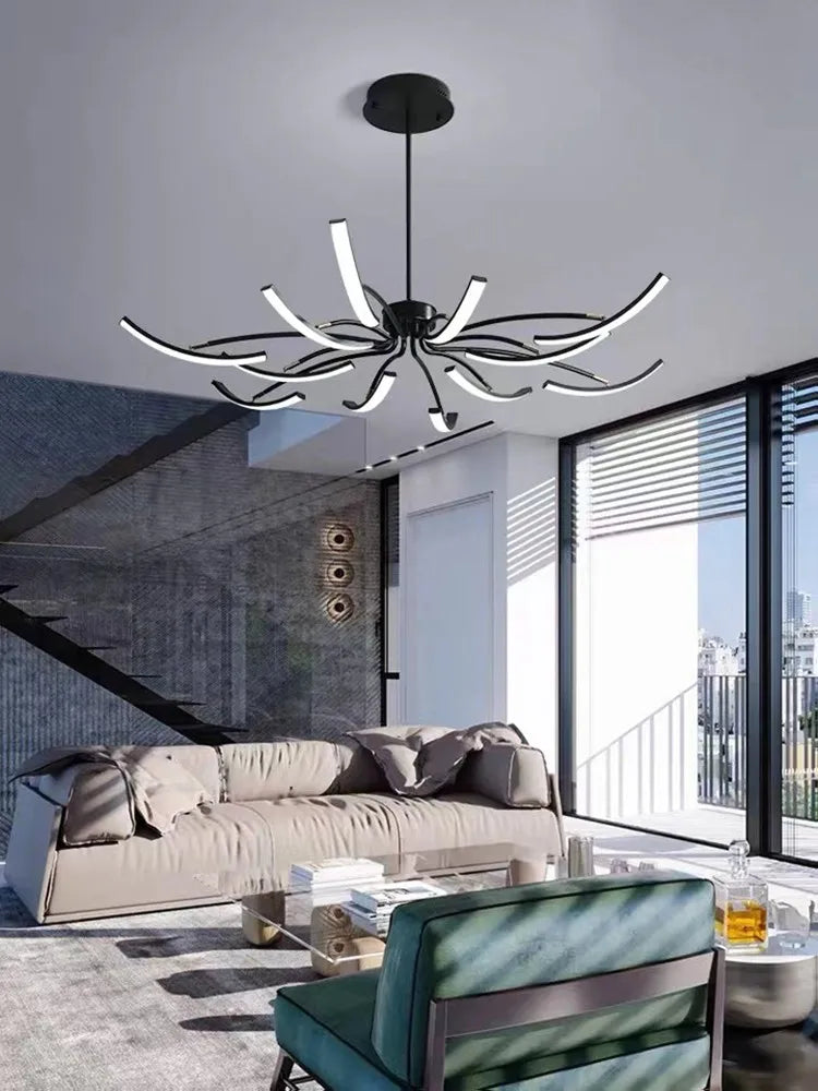 lustre nordique de luxe led design créatif atmosphérique villa - vue 5 sur 10