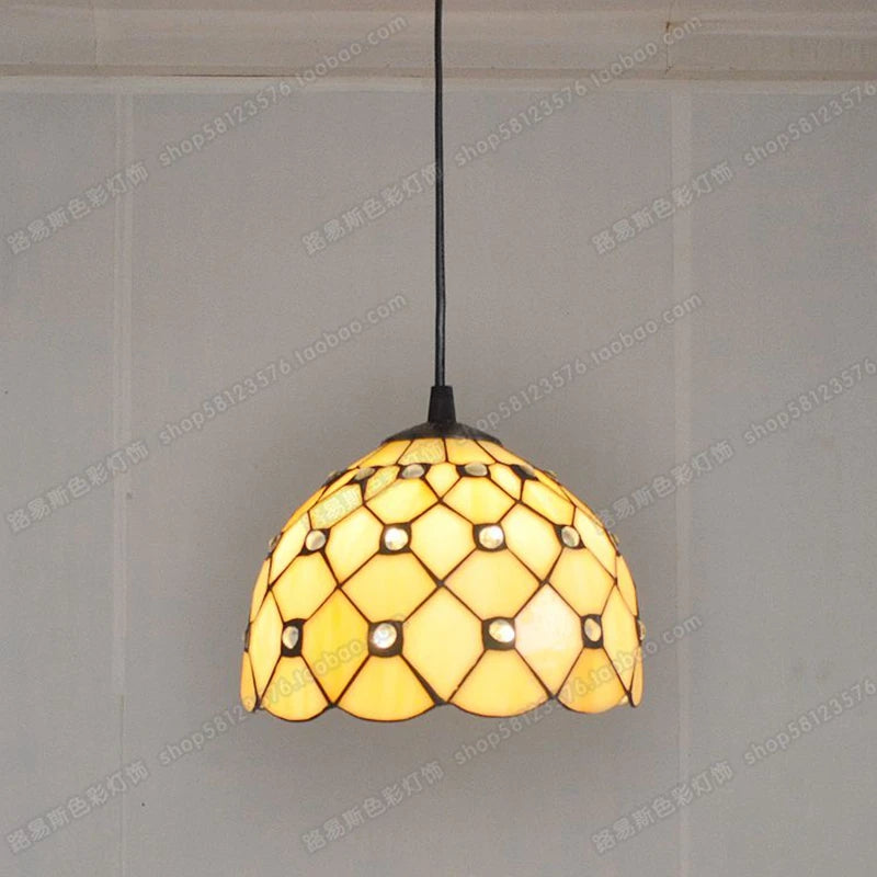 lustre en vitrail style tiffany pour éclairage décoratif antique - vue 4 sur 19