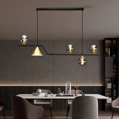 lustre rustique nordique en verre et fer noir décoratif - vue 5 sur 9