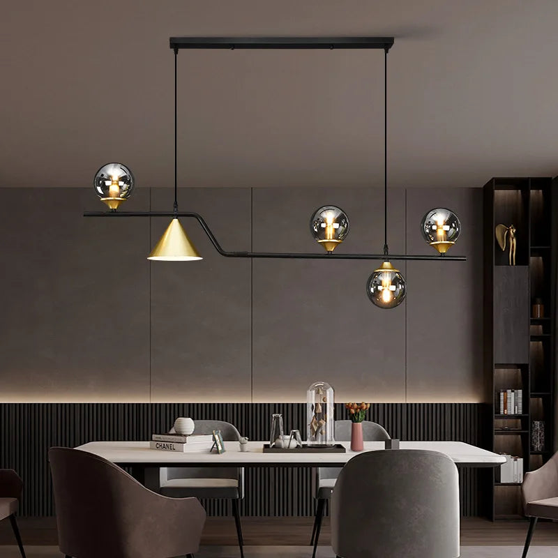 lustre rustique nordique en verre et fer noir décoratif - vue 4 sur 9
