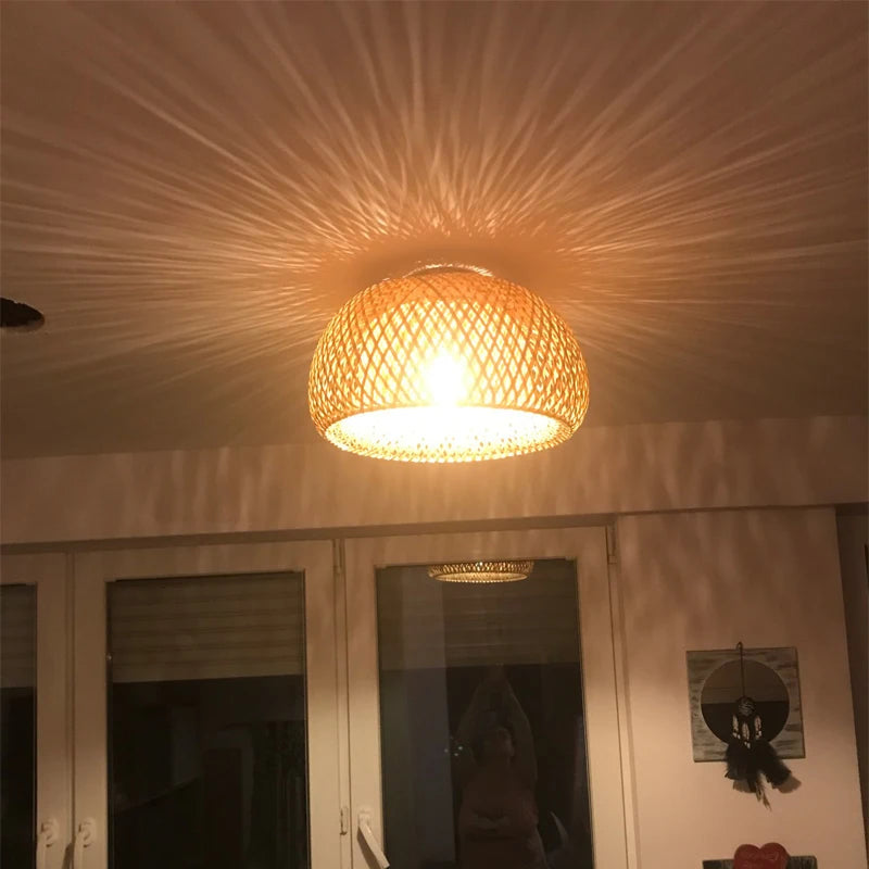 plafonnier rétro style chinois fait main tissage bambou créatif