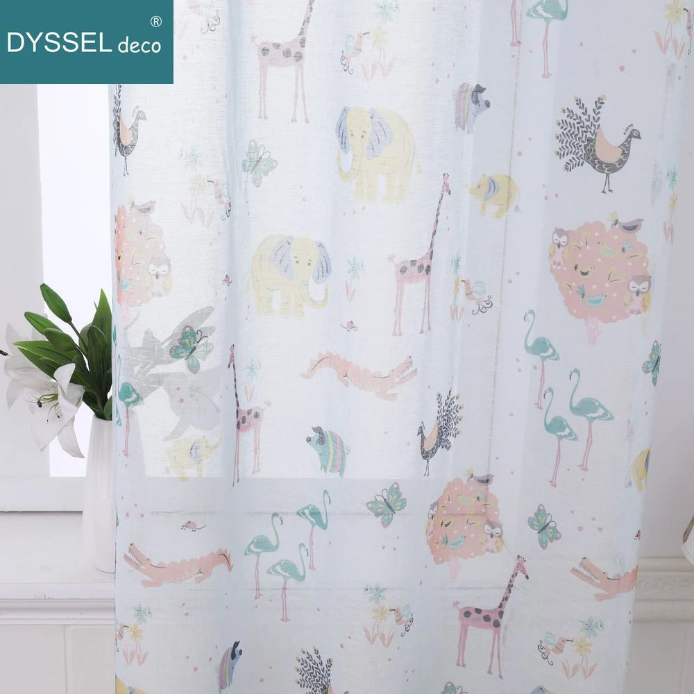 Rideau chambre enfant tulle animaux style européen - vue 3 sur 10
