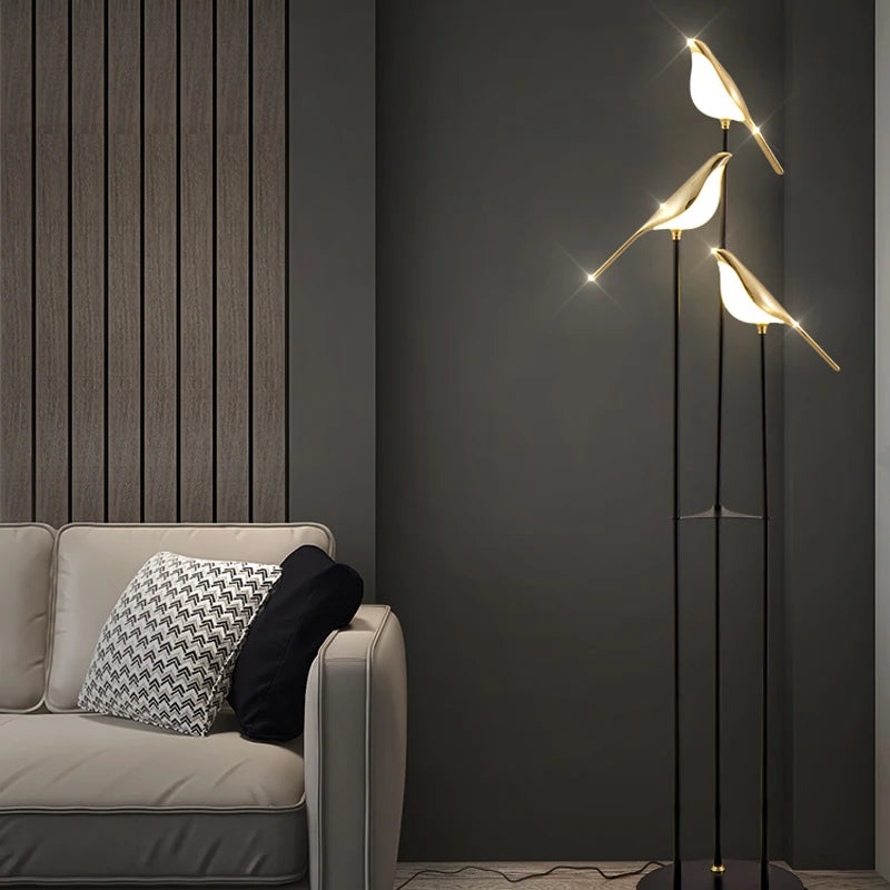 Nomi Lampadaire LED lampe oiseau postmoderne galvanoplastie doré jardin lecture chambre étude salon lampadaire de luxe - vue 5 sur 16