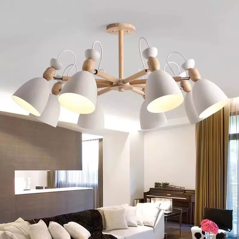 lustre moderne bois massif simple plafond hôtel - vue 5 sur 19