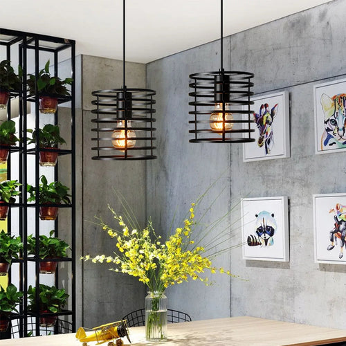 Retro Iron Cage Pendant Ceiling light Multi-Layer Round Surround Body, E27 220V Output Support Vintage Hanging Lamp - vue 4 sur 6