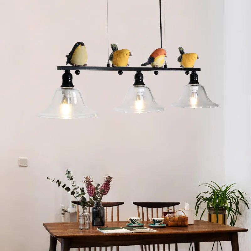 Nordique pastorale fer verre résine oiseau lustre lampes salle à manger salon blanc/noir lumières