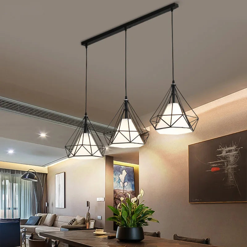 2022 New Nordic aisle diamond chandelier simple modern retro wrought iron living room dining room led ceiling chandelier - vue 3 sur 17