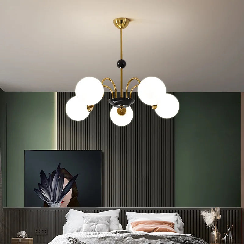 lustre verre blanc nordique américain led lumière suspendue or - vue 6 sur 13