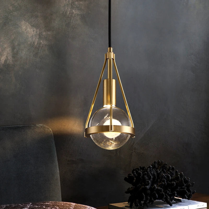 suspension luminaire loft led en cuivre cristal nordique - vue 4 sur 12