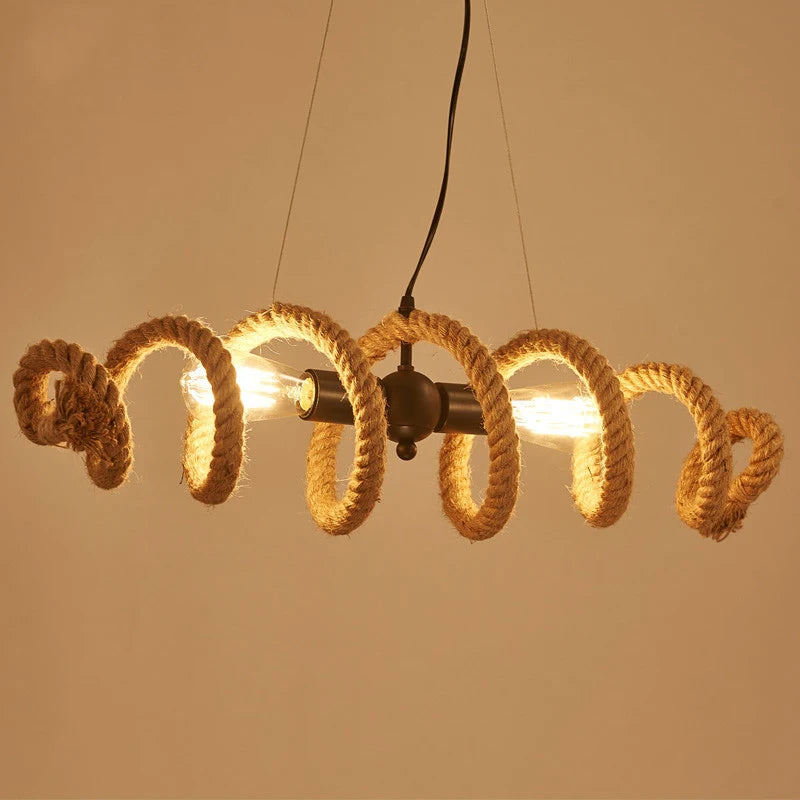 lustre rétro loft en corde de chanvre pour bar pub café - vue 3 sur 7