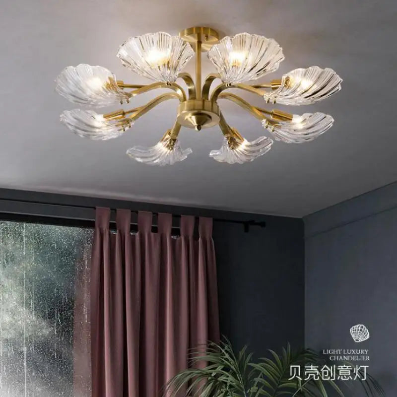 Plafonniers en verre Antique 	 coquille cuivre cuisine lumière E14 surface lumière LED pour salle à manger chambre LED plafonniers