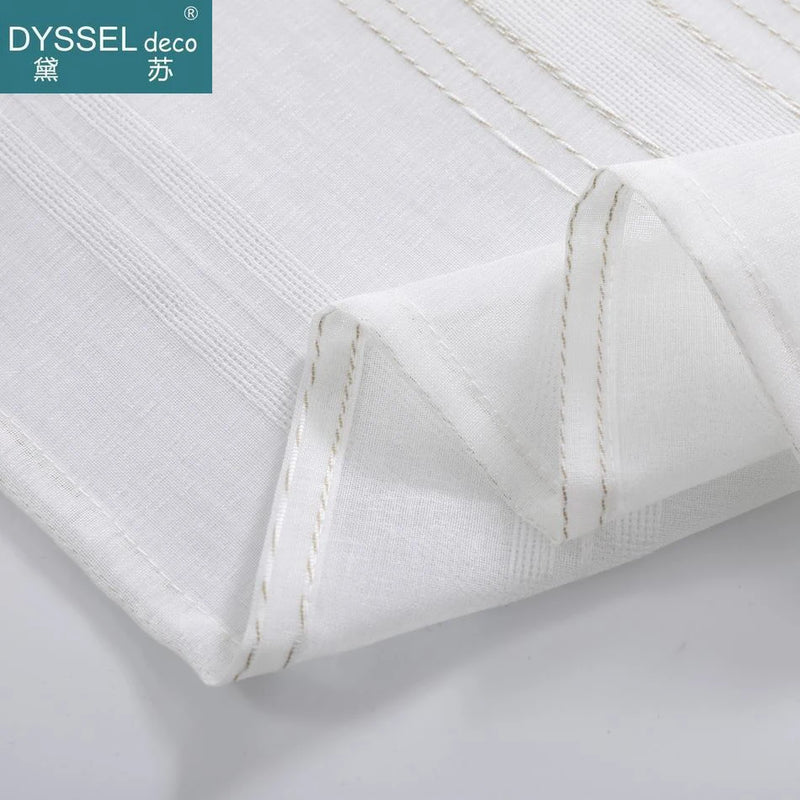 Rideau lin et tulle rayures style europeen salon