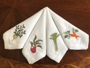 Serviette de table lin coton brodée légumes ajourée