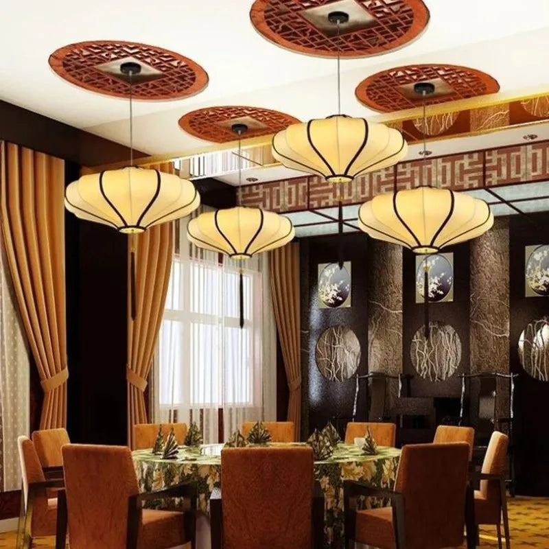 lustre en tissu chinois pour restaurants et hôtels - vue 6 sur 11