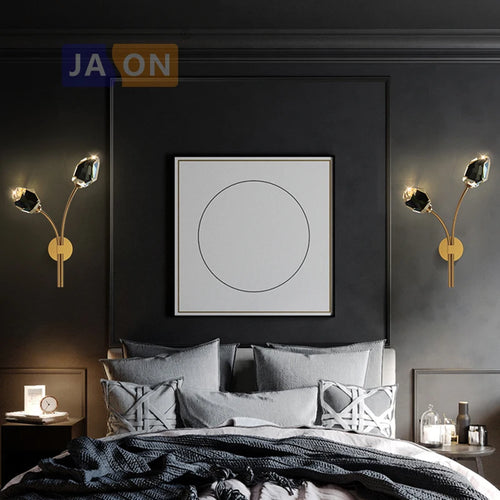 applique murale design en cuivre noir or cristal et pierre - vue 3 sur 22
