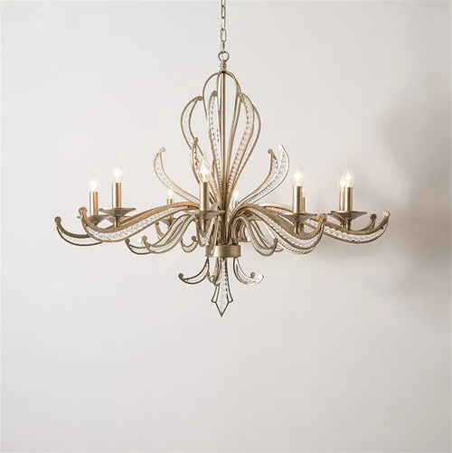 lustre vintage en métal et cristal pour décoration intérieure