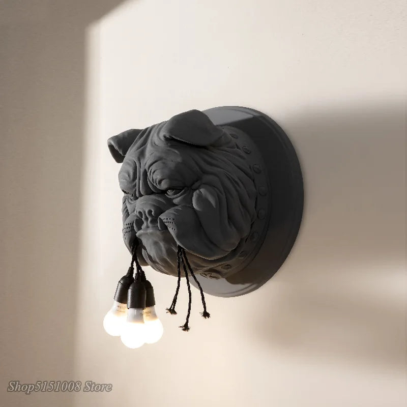 applique murale nordique animal chien résine led bouledogue déco luminaire