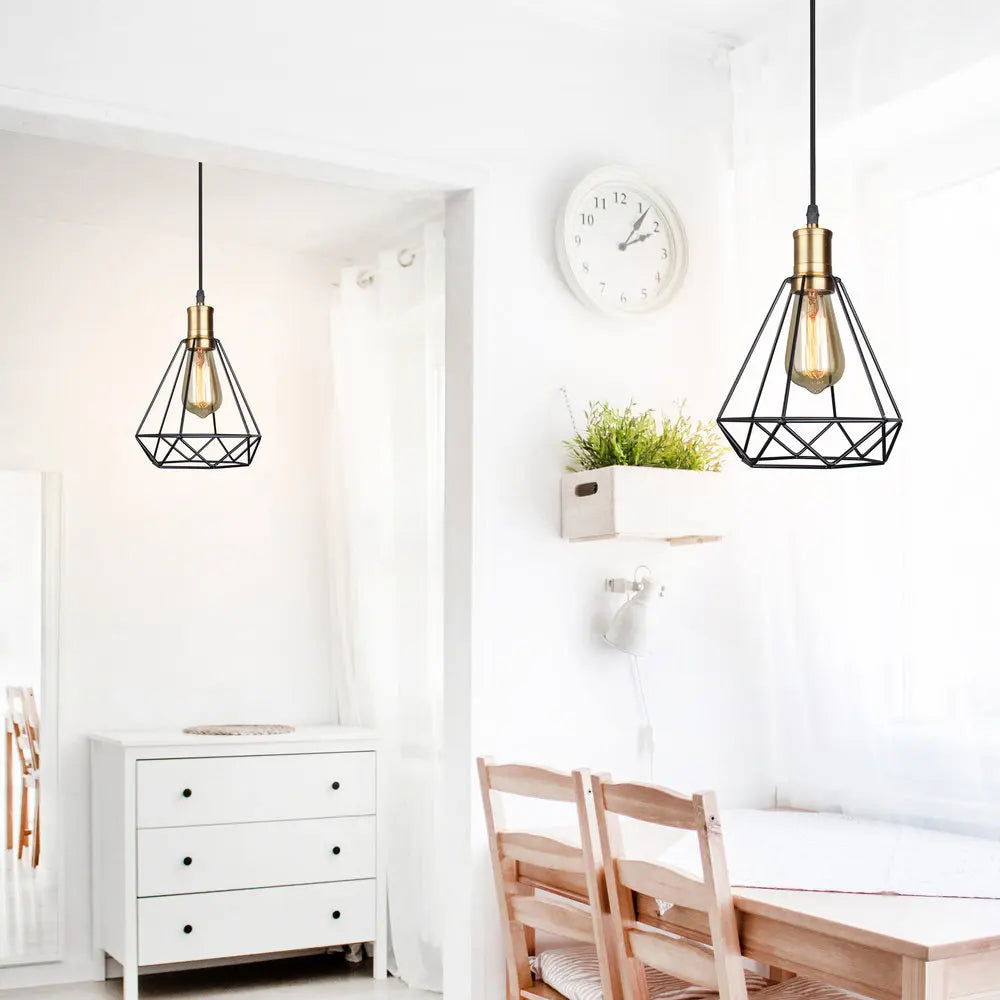 Suspension moderne Vintage industriel Cage fer Art diamant pyramide maison salon suspension lampe suspendu luminaire décor