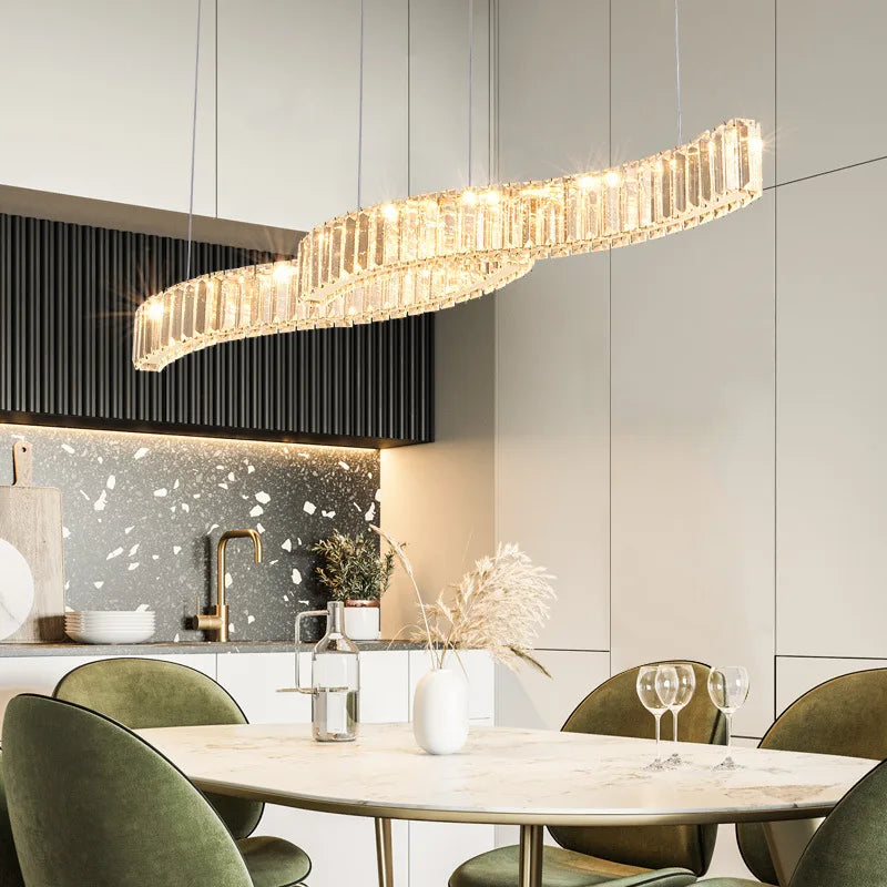 lustre led en bande de cristal design moderne simple et créatif - vue 4 sur 8