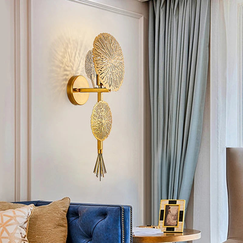 applique murale luxe feuille lotus décorative moderne pour salon et hôtel