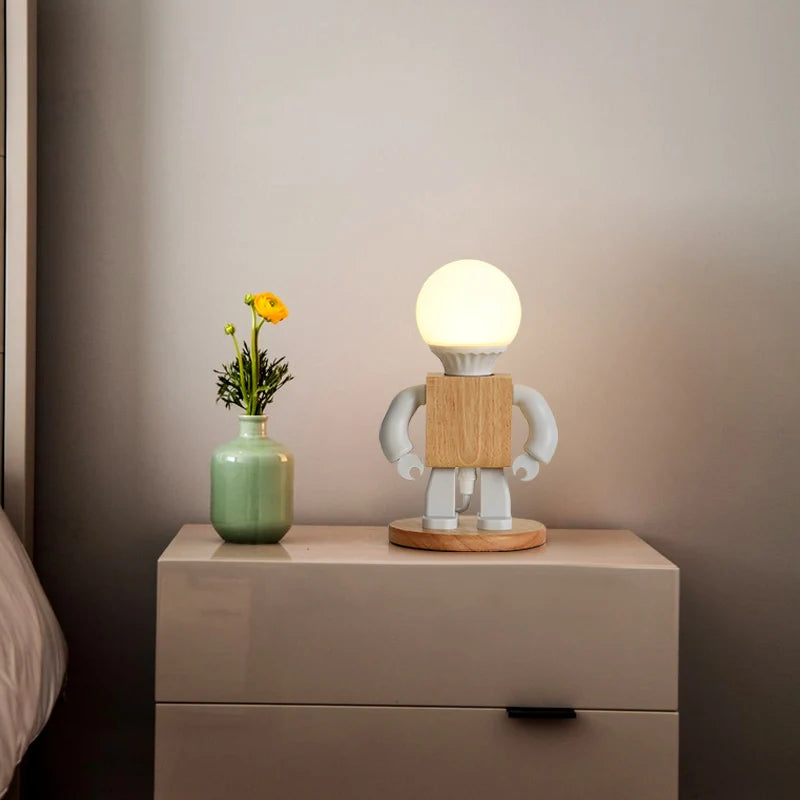 lampe table moderne en bois blanc led enfants veilleuse - vue 3 sur 6