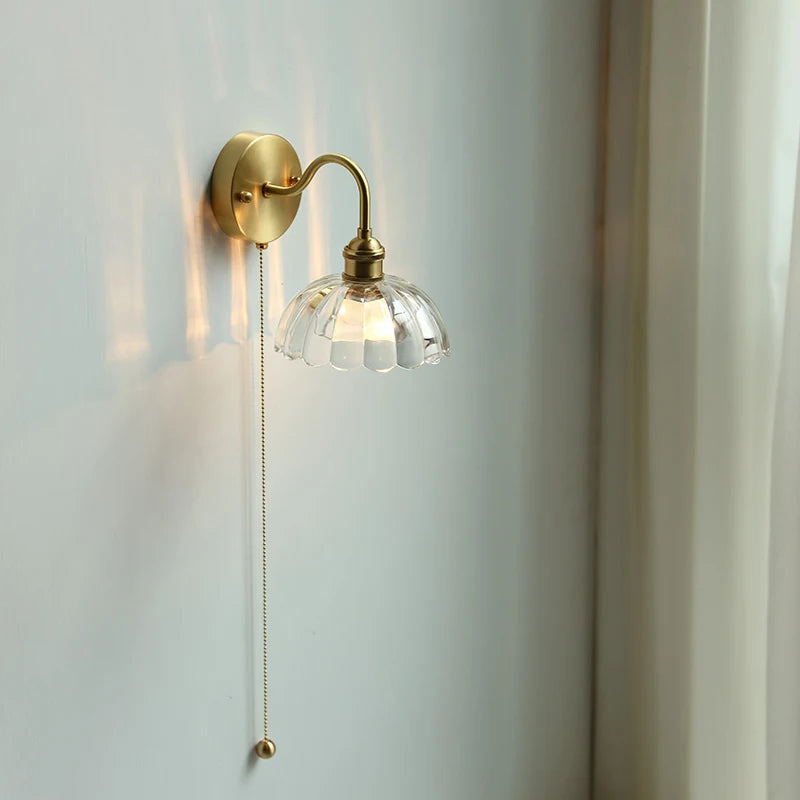 applique murale nordique moderne LED lampe à côté de l'interrupteur à chaîne chambre salle de bain miroir escalier lumière verre cuivre - vue 3 sur 23