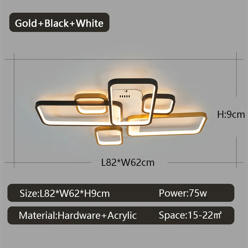 lustre moderne noir et or avec télécommande à intensité variable - vue 8 sur 8