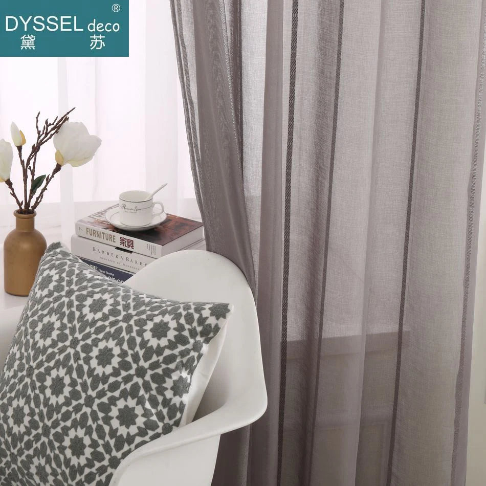 Rideau rayures style européen transparent salon chambre maison - vue 5 sur 6