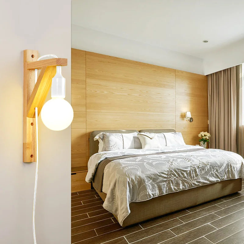 applique murale en bois massif créatif avec câble simple - vue 3 sur 10