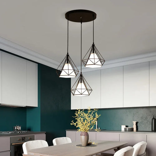 2022 New Nordic aisle diamond chandelier simple modern retro wrought iron living room dining room led ceiling chandelier - vue 3 sur 17