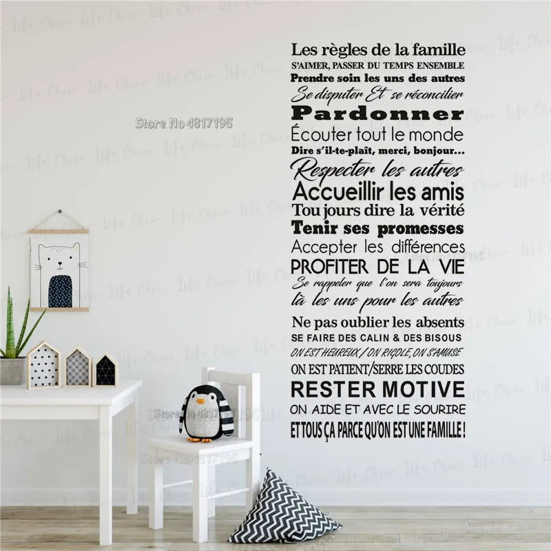 autocollant mural vinyle avec citation règles de la famille décoration intérieure - vue 2 sur 6
